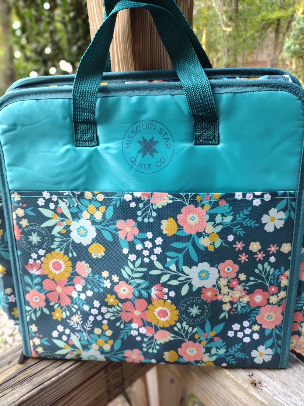 Teal Floral Quilting Tote Bag